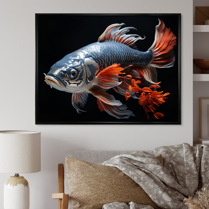 Coral Kois Fish Gentle Beauty - Animals Wall Decor, Cadre flottant noir, H 34 po x l 44 po x P 1,5 po
