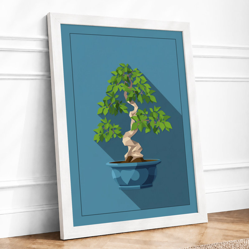 Bonsai in Blue Minimalist - Framed Print, A3 - 42.0 x 29.7 cm, White