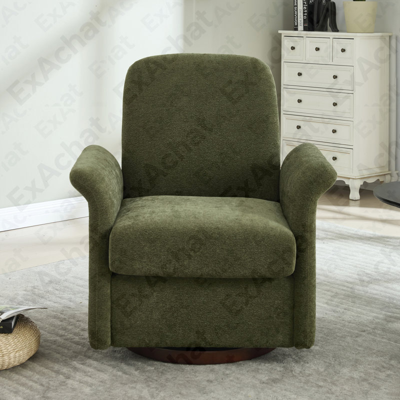 Fauteuil d'appoint pivotant avec base en bois, Vert foncé