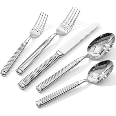 Ensemble de couverts en acier inoxydable 18/10 pour 1, ensemble de couverts 5 pièces avec colonne romaine, poignée épaisse robuste, vaisselle élégante pour la maison, le restaurant, le mariage, la fête, la vaisselle allant au lave-vaisselle