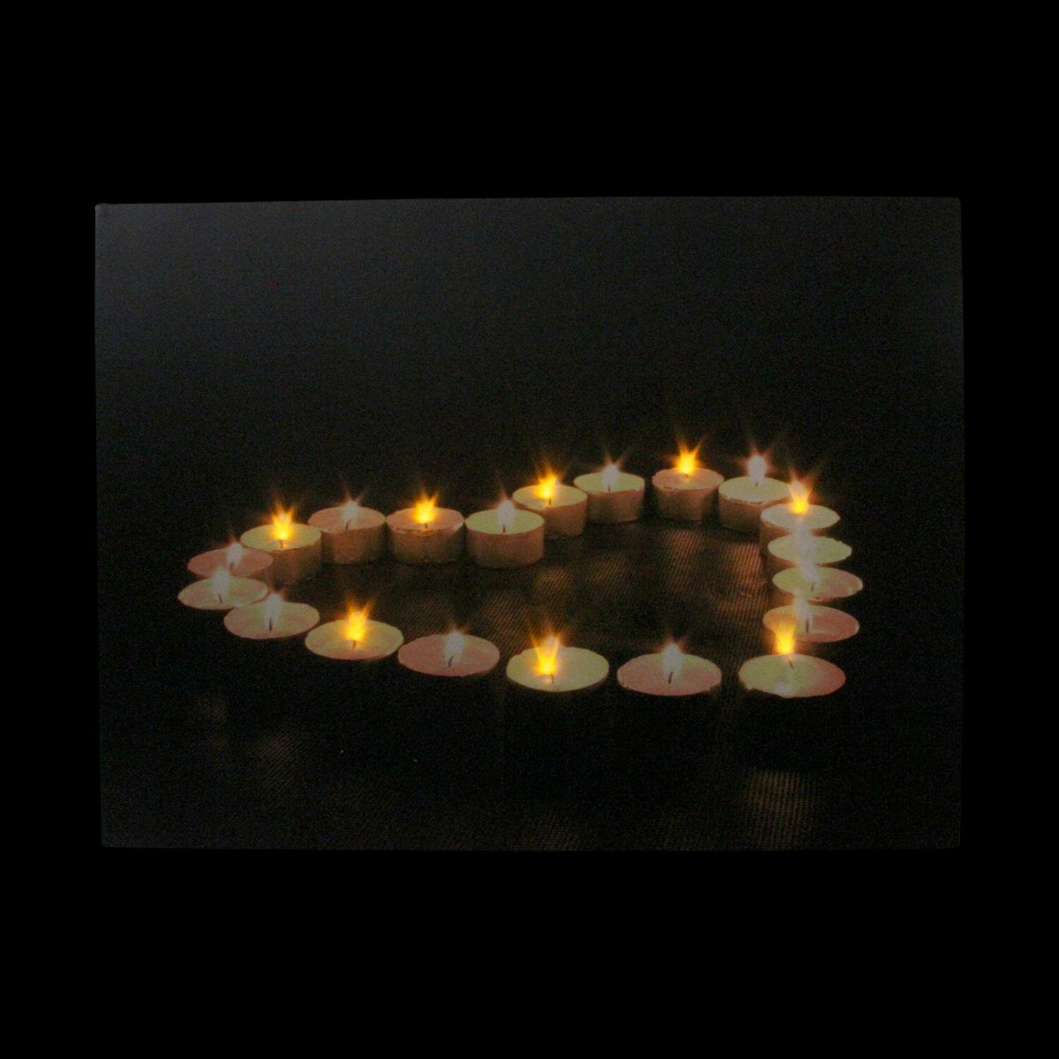 LED Lighted Flickering Heart-Shaped Candles Canvas Wall Art 15.75