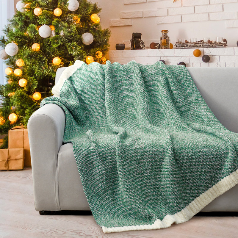  Jeté tricoté réversible Heather Knit, L 60 po x l 50 po, Vert
