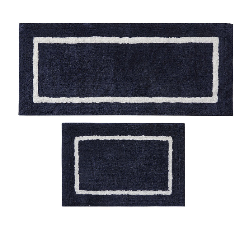 Tomohiko Microfiber Bath Rug, 21"W x 34"L, Navy