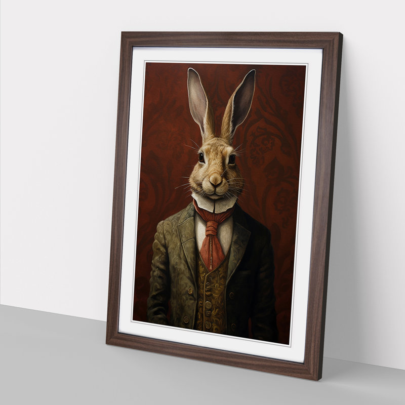 Hare Minimalism - Framed Print, Walnut Framed, 46cm H x 34cm W
