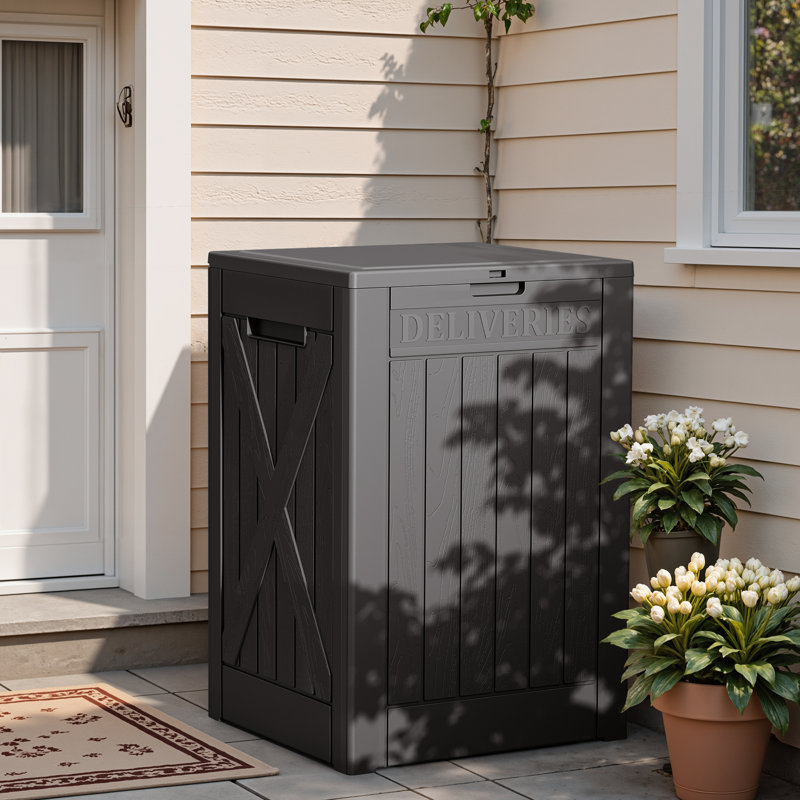 48 Gallon Lockable Resin Package Delivery Box With Lockable Secure, Black