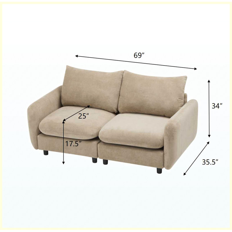 Canapé modulaire rembourré en velours, 34" H x 69" W x 35.5" D