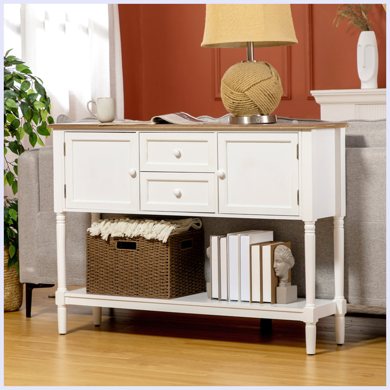 Vintage Console Table | 2 Drawers, Cabinets & Bottom Shelf | for Entryway, Living Room, Bedroom