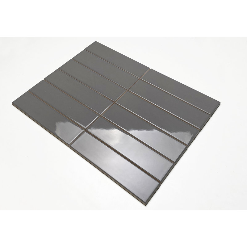 Hudson 2" x 8" Ceramic Mosaic Tile, Dark Gray Glossy