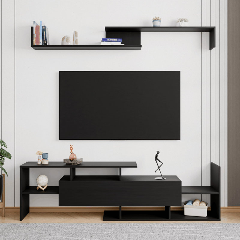 Alvaro 60.2'' 2 Pc 1-Drawer Floating TV Stand Media Console with Open Shelves, Black