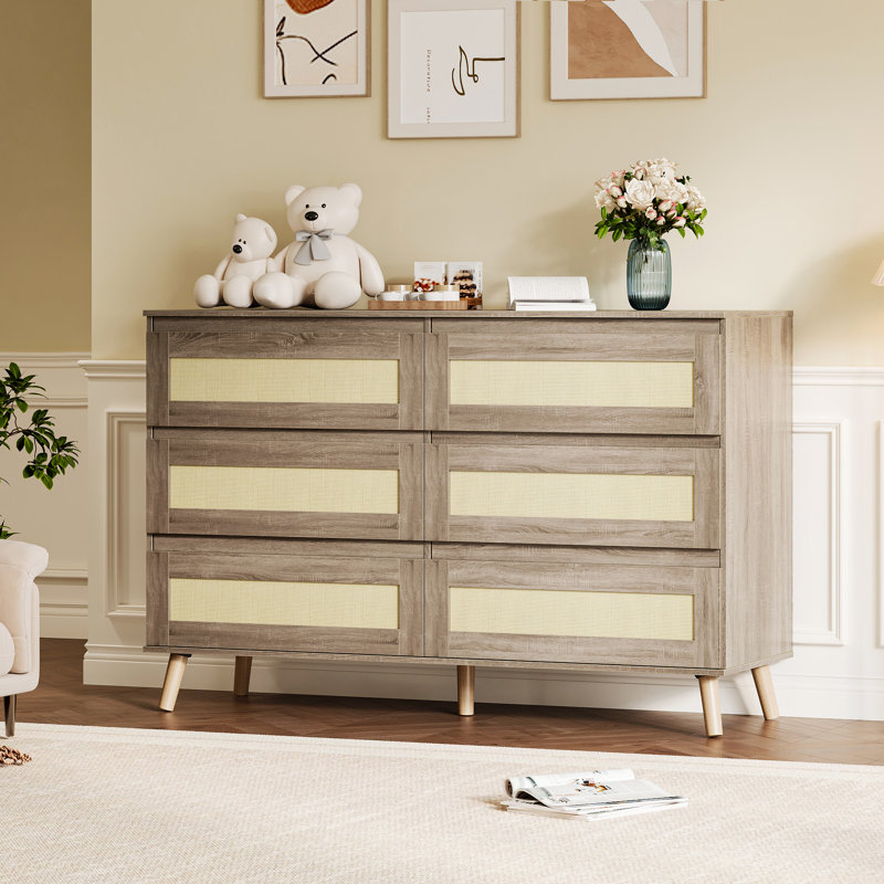 Commode 6 tiroirs en rotin