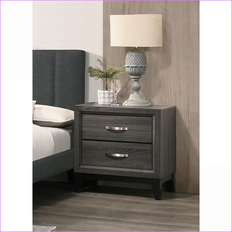 Table de chevet moderne à 2 tiroirs en chêne gris rustique rustique