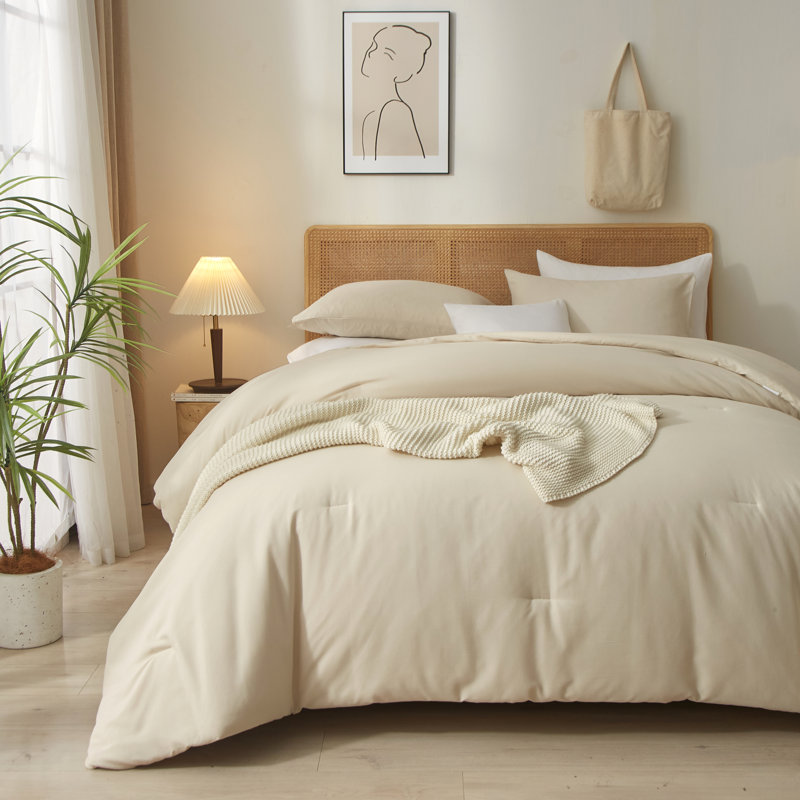  Ensemble d'édredon en microfibre toutes saisons 3 pièces 90g, Beige, Édredon pour très grand lit + 2 très grandes ta
