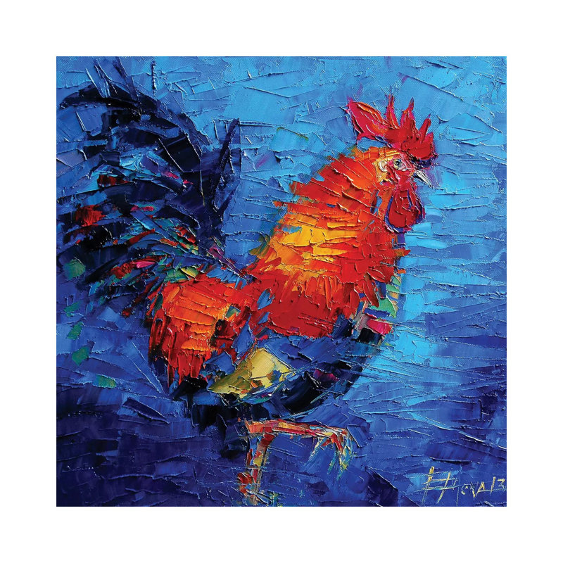 Abstract Colourful Rooster by Mona Edulesco - Wrapped Canvas Painting, 45.72 cm H x 45.72 cm W