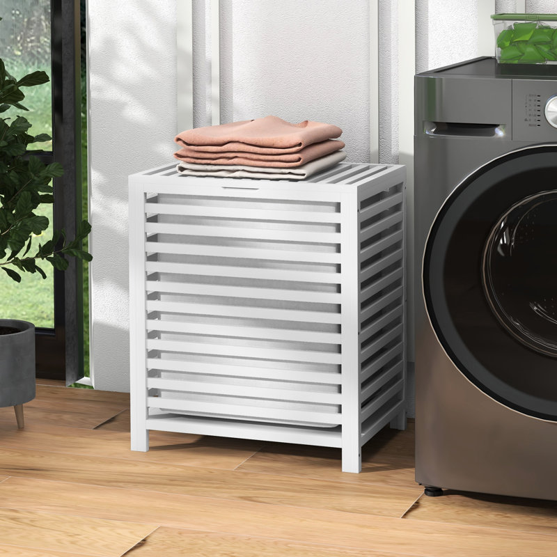 Laundry Hamper With Cover And Detachable Liner, 19.75X14.25X23.5 Inches, White, Space For Neat White Tidy Clothes Storage
