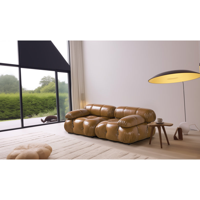 Howliet Upholstered L-Shaped Sectional Reversible, Brown Faux Leather