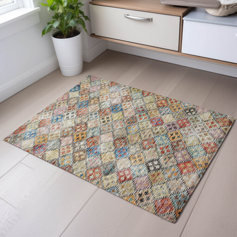 Premium Machine Washable Janicki AMF1081 Geometric Rug, Rectangle 1 pi 8 po x 2 pi 6 po