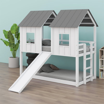 House Bunk Bed With Slide And Windows