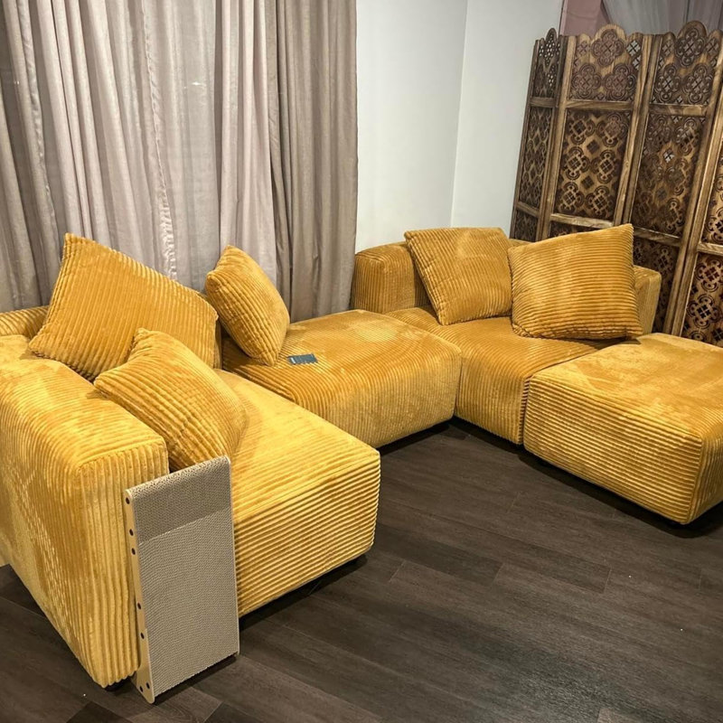 Canapé modulaire convertible avec repose-pieds, canapé-lit, jaune, Yellow