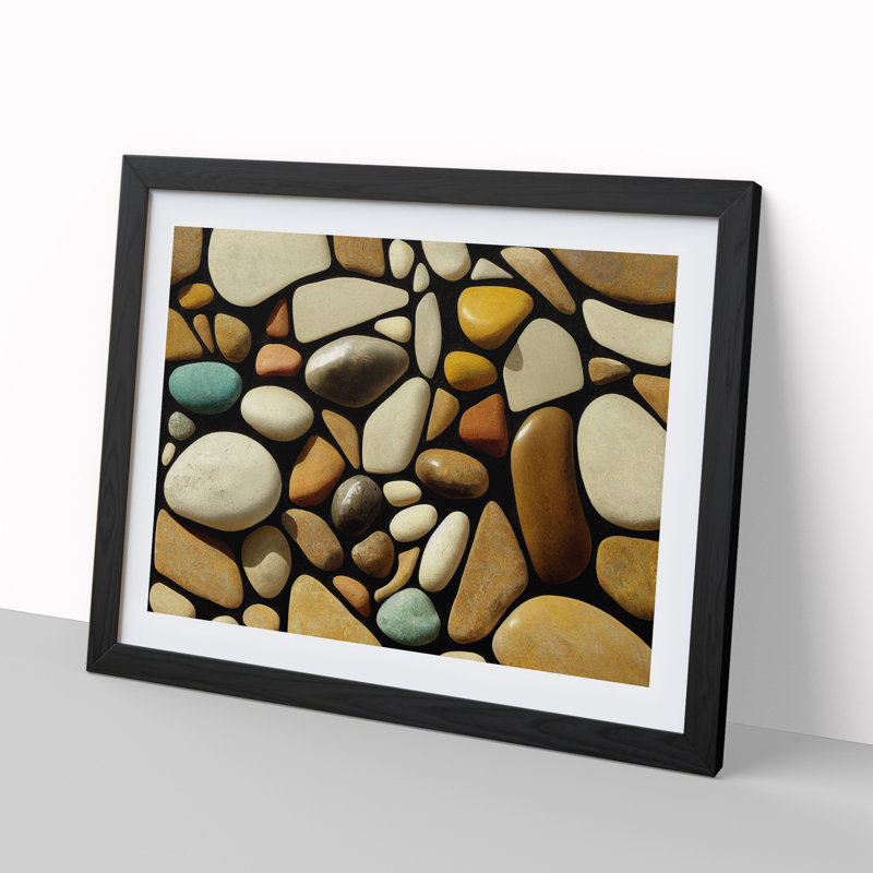 Shiny River Pebbles Vol.2 - Single Picture Frame Print, 46cm H x 64cm W x 2cm D, Black