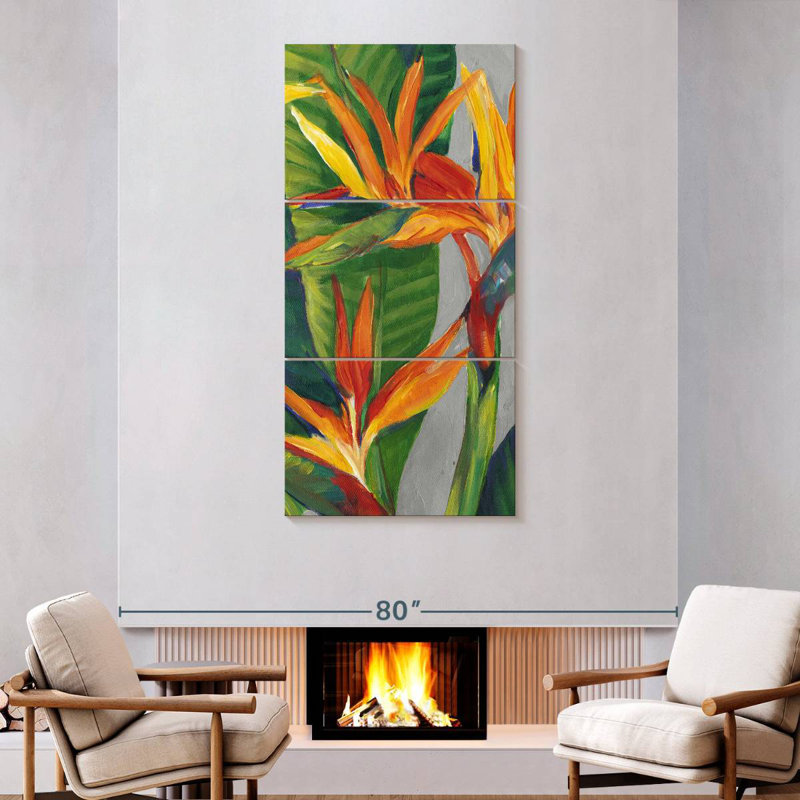 Oiseau de paradis triptyque I, H 75 po x l 36 po