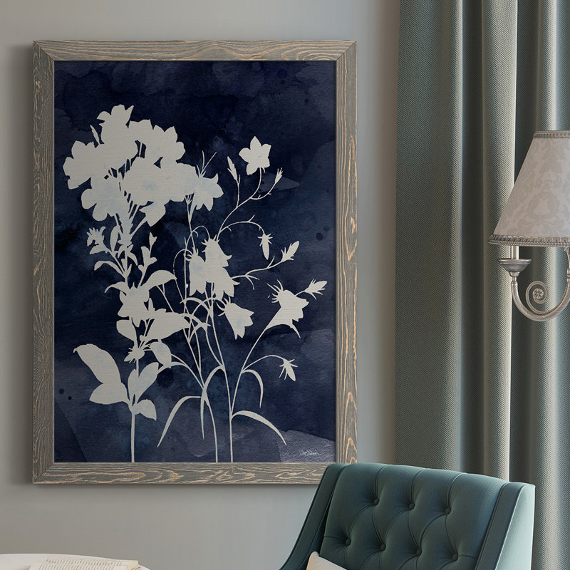 Indigo Botanical II Revisité, reproduction d'art sur toile, H 43,5 po x l 31,5 po x P 1 po, Encadré gris