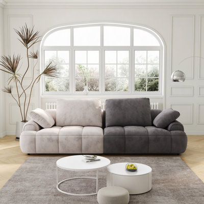 Two Seat Sofa,Upholstered,Beige Paired With Suede Fabric