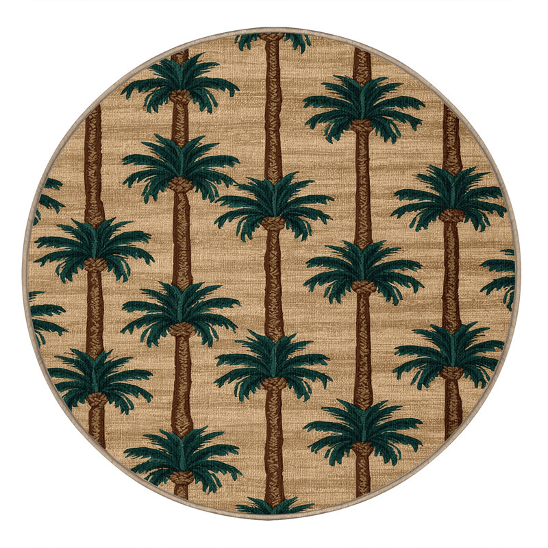Washable Palm Groups Hawaiian Area Rug, Round 3'