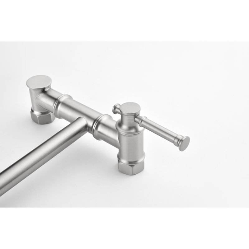 Pot Filler Faucet Wall Mount - Brass, Modern Style, Two-Attachment, Folding Arm, Brushed Nickel, , Smooth Water Flow Brass Mount, Foldable Stable Stream