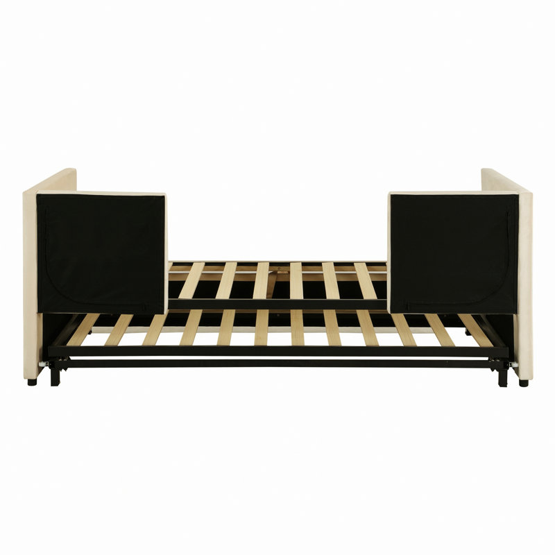 Upholstered Daybed With Pop Up Trundle, Beige