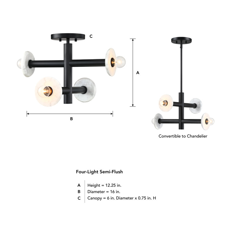 Wilfrid Semi Flush Mount, Matte Black