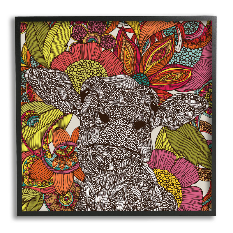 " Farm Cow Detailed Fractals Abstract Floral Blossoms " by Valentina Harper, Midnight Black Framed Giclee