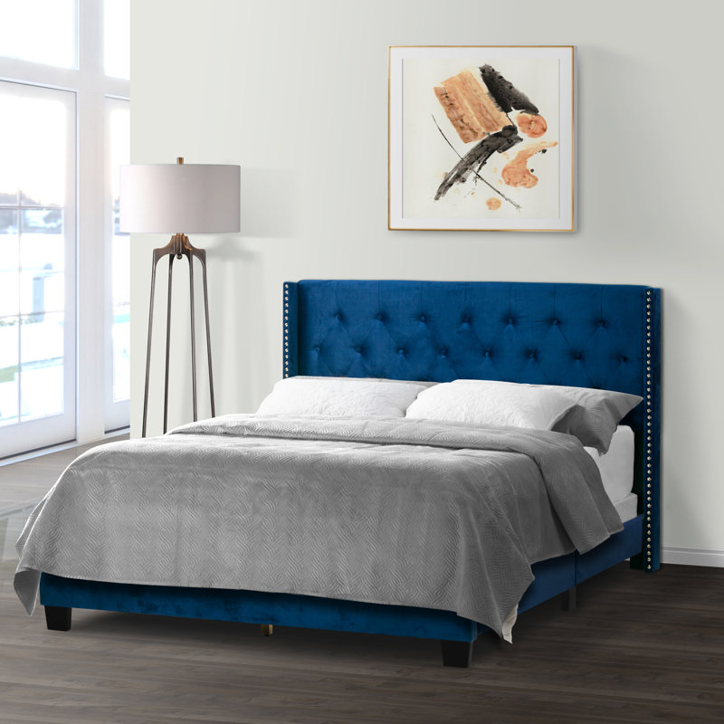 Holliston Upholstered Wingback Bed, Navy Velvet, King