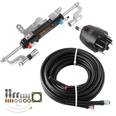 Hydraulic Steering Kit 300HP Hydraulic Outboard Steering System 26 ft, Marine Boat Steering System, 2.5 MPa Helm Pump, Two-Way Lock Cylinder, 26 Feet High-Strength Hoses, for Single-Engine Use