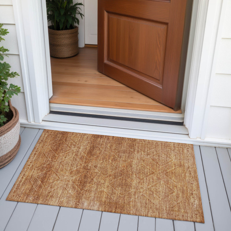 Machine Washable Indoor/Outdoor Xhevrie Copper Rug, Rectangle 1'8" x 2'6"