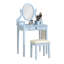 Table de coiffeuse bleue avec 3 tiroirs de rangement - miroir réglable, tabouret rembourré rembourré en bois et miroir irrésistible-214197068