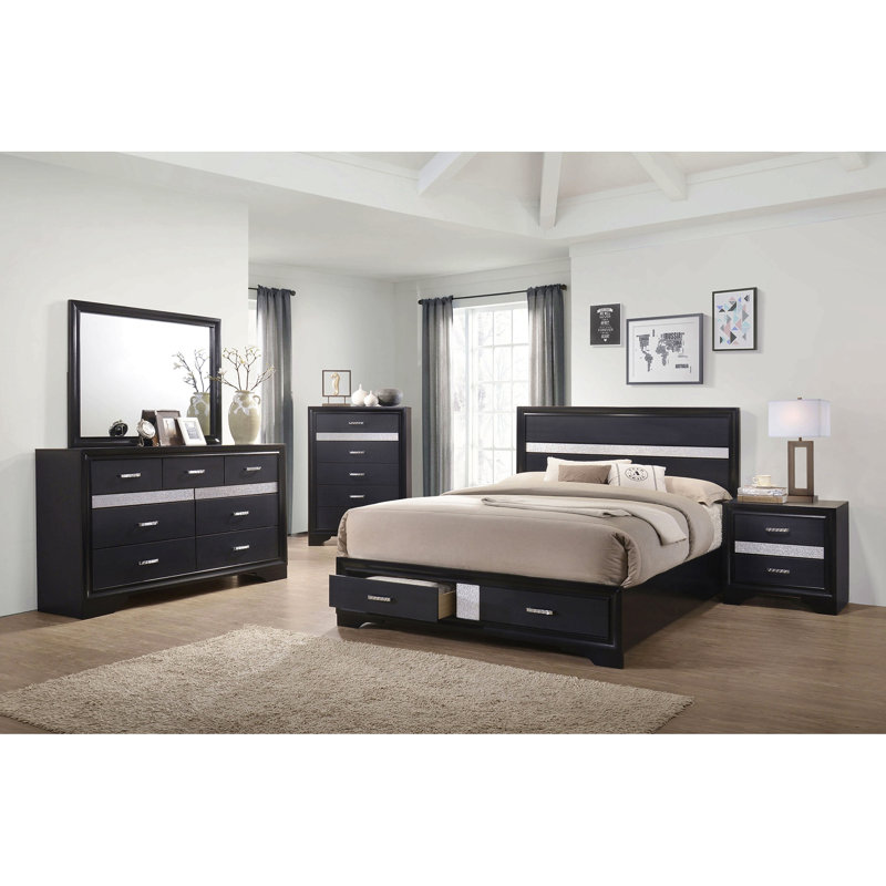 Ensemble de chambre avec grand lit noir 5 pièces, Noir