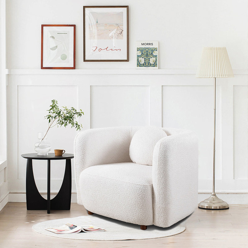 Fauteuil demi-tonneau rembourré Boucle, Blanc