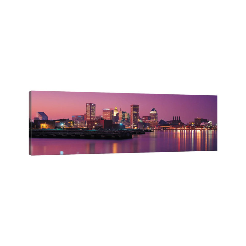 Baltimore Panoramic Skyline Cityscape (Evening) by Unknown Artist - Wrapped Canvas Panoramic Print