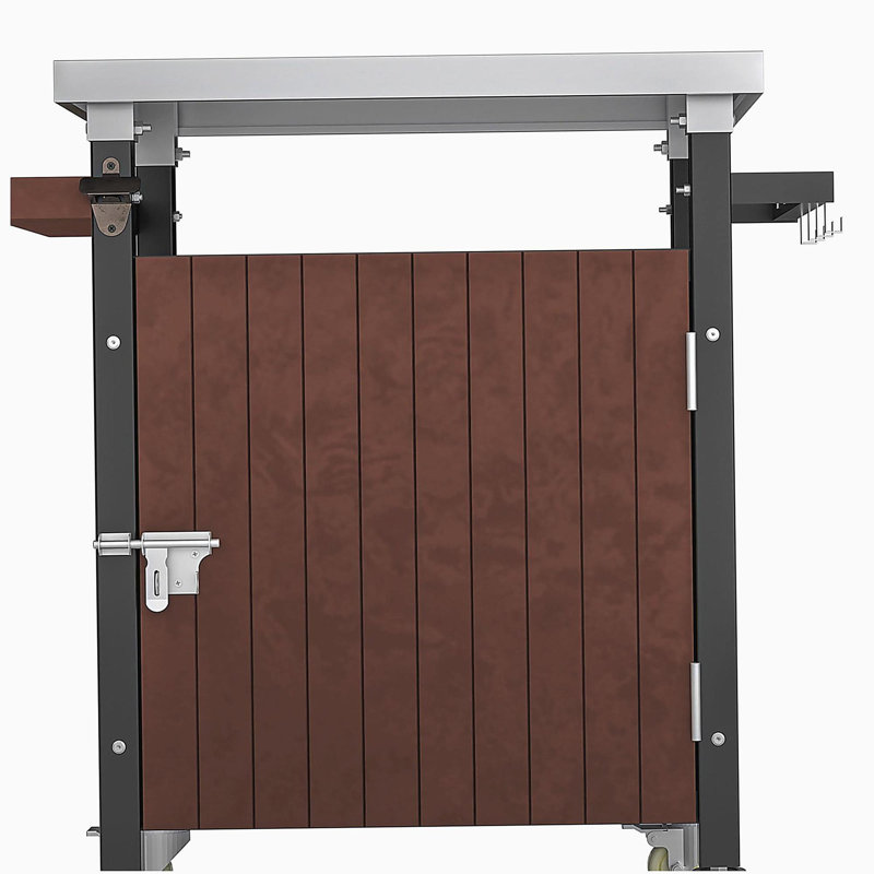 Outdoor barbecue cart with stainless steel table, storage space, mobile outdoor kitchen island on wheels, hooks, and condiment racks, waterproof outdoor barbecue table, portable barbecue service cart with rolling wheels