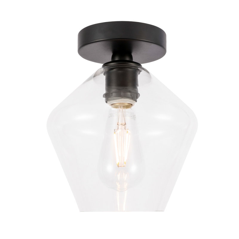 Sullivan Street Glass Flush Mount, Clear, Black, 9.4" H x 7.9" W x 7.9" D
