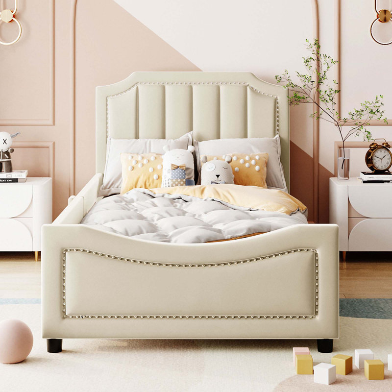 Lit de jour avec tête de lit à rayures classique, Beige