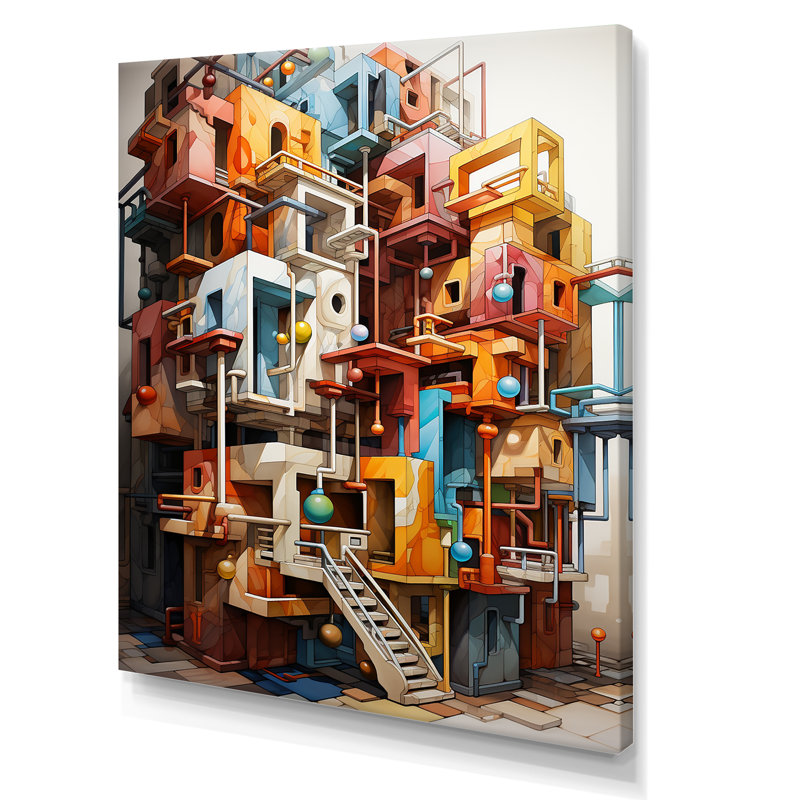 Construct Convergence I - Art mural de cubisme abstrait, salon, H 40 po x l 30 po x P 1,5 po, Toile tendue