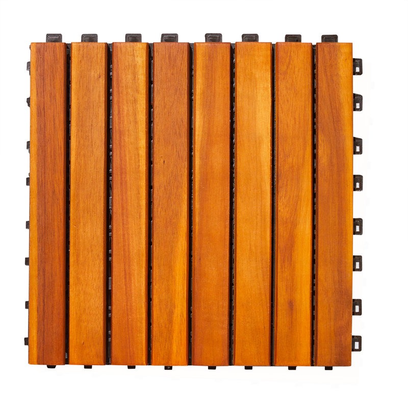 Carreau de terrasse à 8 lattes en acacia (ensemble de 10 tuiles)