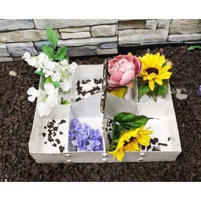 White Vintage Distressed Metal 8 Divided Section Seeding Tray Planter Pot 14"L