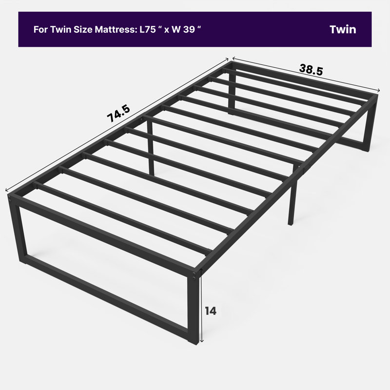 NapQueen Alpha New Metal Platform Bed Frame, Mattress Foundation with Steel Slats, Twin