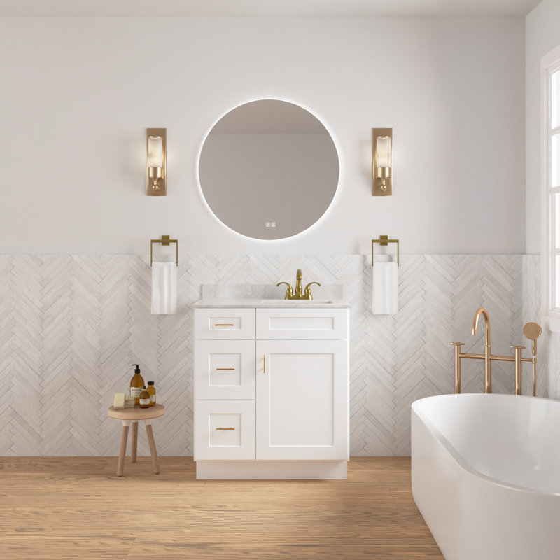 Shaker White Solid Wood Freestanding Vanity Cabinet with Left Drawers