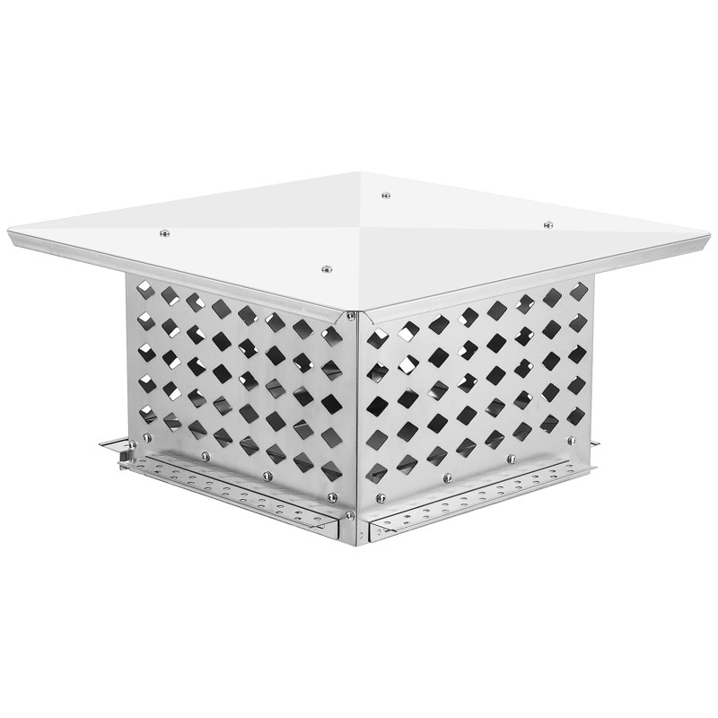 Capuchon de cheminée en acier inoxydable 13 x 13 pouces, housse de conduit en maille métallique réglable avec dessus incliné, pare-étincelles résistant aux intempéries pour conduits carrés et rectangulaires, quincaillerie et gants inclus