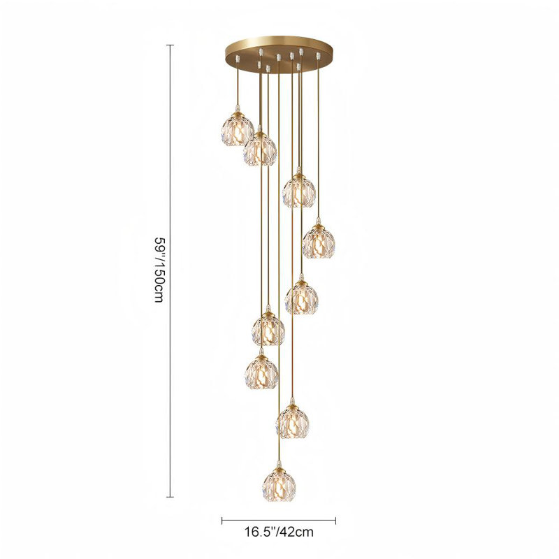 Disc Staircase Swirl Cluster Crystal Pendant Light, 150cm H x 42cm W x 42cm D