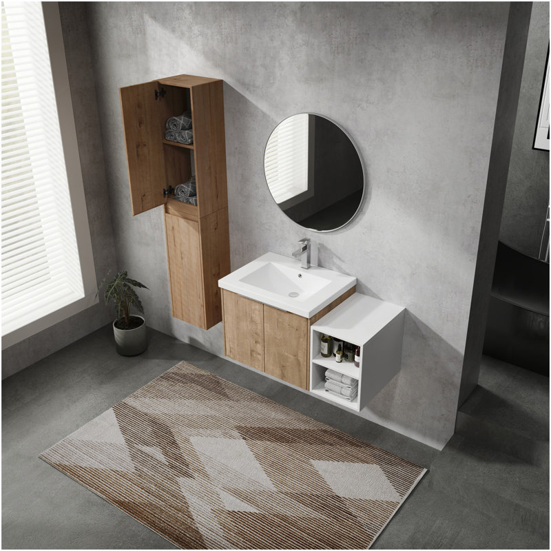 Meuble-lavabo mural 42 po avec lavabo et armoire latérale, portes à fermeture douce, armoire combinée 42 po, 42"