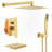 Modern Shower Faucets & Systems, Brushed Gold Metal Set With Waterfall Tub Spout